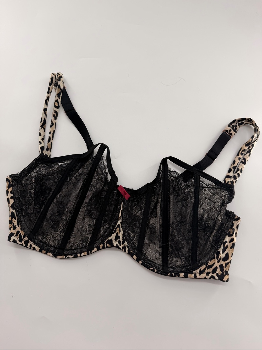 Cacique Balconette Sexy Black Lace Cheetah Print Bra Women’s Plus Size 42DDD